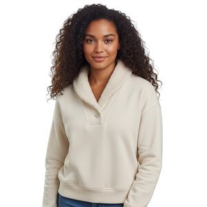 American Eagle Ivory 1/4 Button Down Pullover Sweatshirt W/ Sherpa Collar Small